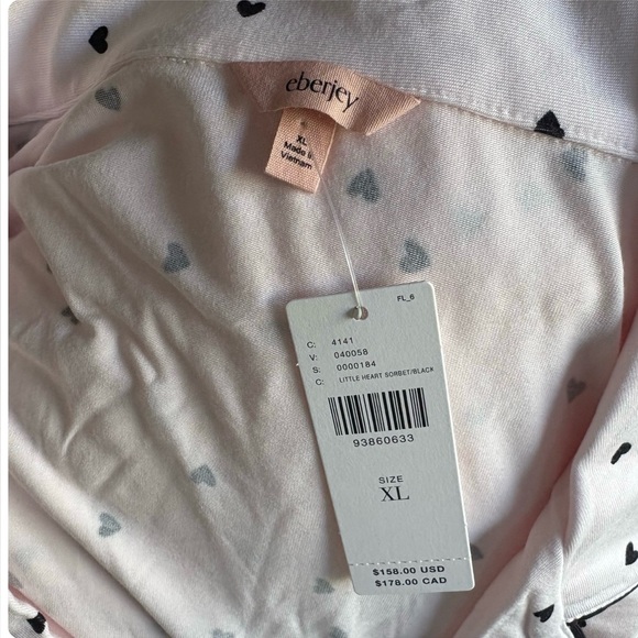 NWT EBERJEY GISELE LONG PAJAMA SET in BLUSH PINK w HEARTS size XL - Picture 7 of 8